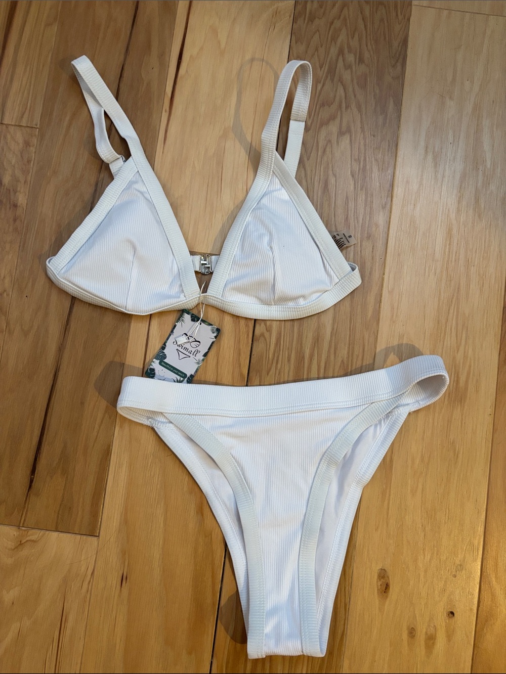 Women’s White Ribbed Triangle Bikini